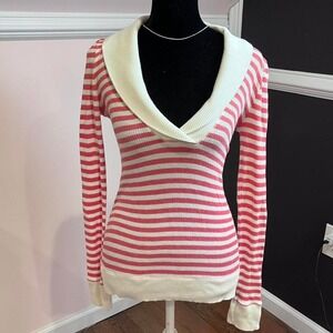 ⭐y2k pink and white striped sweater large